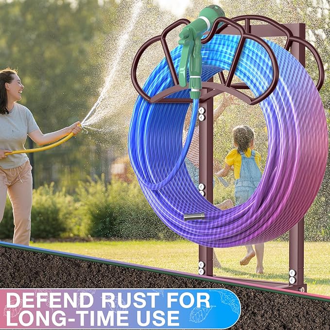 Qatsrin New Garden Hose Holder, Super Stable Water Hose Holders Stand Holds 160-Feet Hose, Rustproof Freestanding Hose Storage Hanger Rack for Outside Yard Lawn Farm, Bronze
