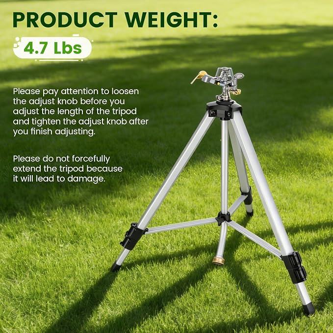 50" Brass Impact Sprinkler on Tripod Base 2pcs,Heavy Duty Metal Pulsating Telescoping Tripod Sprinkler,360 Degree for Large Area,Yard,Lwan&Garden Waters up to 90 Ft. Diameter Covering up to 6360sqft