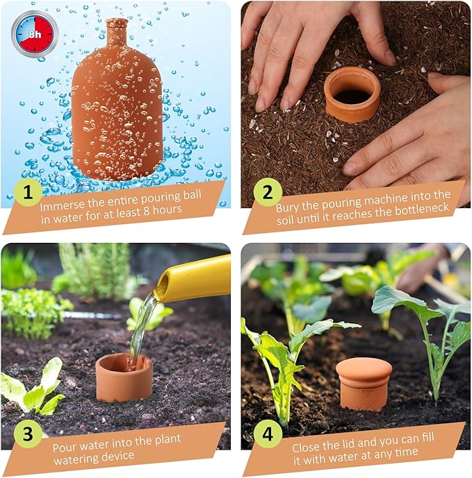 10*6in Ollas Clay Watering Pot with lid Terra Cotta Clay Irrigation Plant Watering Globes with Top Storage Pool Plant Corms for Irrigating Pots Plant Enthusiasts Terracotta Watering Spikes