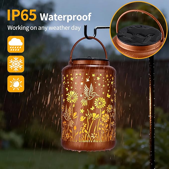 2 Pack Solar Lanterns Outdoor Waterproof Hummingbird Solar Lights Outdoor Waterproof for Garden, Backyard, Patio Decor, Birthday Gifts for Women Mom Grandma, Hanging Garden Lights for Outside