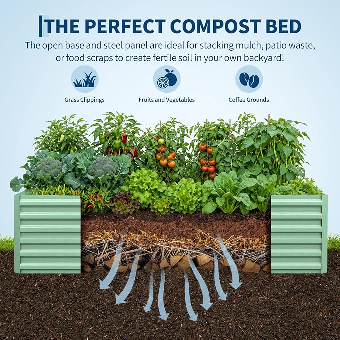 IDEALHOUSE 8x4x2 Ft Galvanized Metal Raised Garden Bed, 24-Inch Tall Heavy Duty Planter Box for Vegetables, Herbs & Flowers, Rust-Resistant Outdoor Gardening Bed, Green