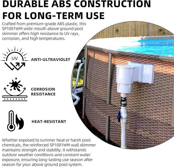 TonGass Complete-Set SP1091WM Thru-Wall Skimmer Kit Compatible with Hayward Above-Ground Pool Skimmers, Wide Mouth Through Wall Skimmer Set for SP1091WM Dyna-Skim Above-Ground Pool Skimmers