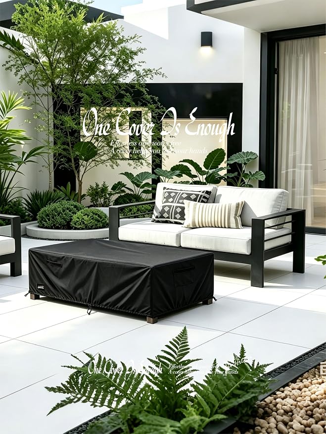 Patio Coffee Table Cover,48Wx28Dx16H Inches 100% Waterproof Heavy Duty Outdoor Rectangular Side Table Cover,Light Brown Minimalism Style Outdoor Furniture Covers