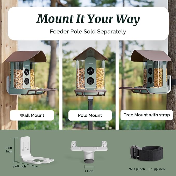 Kiwibit Smart Bird Feeder 4K AI Camera with Solar Panel, No Subscription, Lifetime AI Feature Included, 4K Video Live Stream, 8MP Photos Auto Capture, Bird Species Identification, Bird Notification