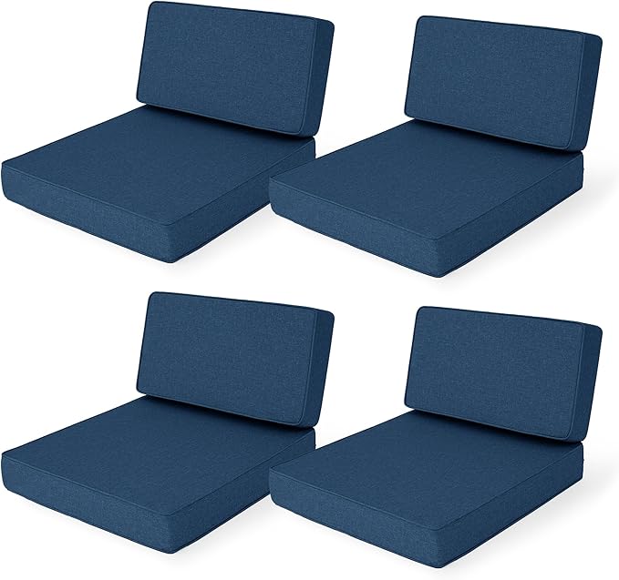 Outdoor Furniture Cushions 25.6x25.6 Inch, Deep Seat Patio Couch Cushions Replacement for Sectional Conversation Set Sofa Loveseat, Water Resistant, Removable Cover, Set of 4, Navy Blue