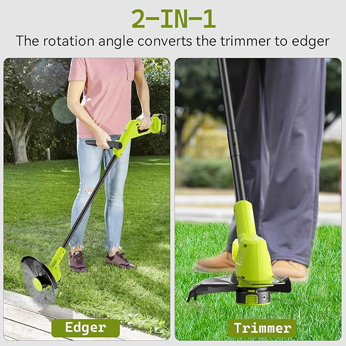 21V String Trimmer Cordless with 2x3.0Ah Battery and Charger, 12 Inch Battery Power Weed Eater String, Electric Weed Wacker, 2 In 1 Trimmer & Edger Lawn Tool Grass Cutter with 8 Lines for Garden, Yard