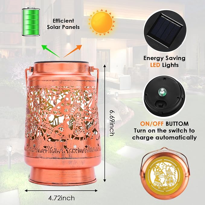 Gnomes Birthday Gifts for Women Mom Grandma, Solar Lanterns Outdoor Waterproof Garden Decor Hanging Lantern Lights, Metal LED Decorative Gardening Light for Patio Yard Lawn Porch