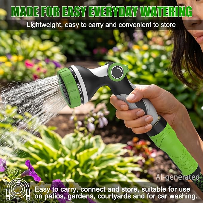 NON-EXPANDABLE Garden Hose 25ft x5/8'', Heavy Duty Flexible Water Hose with 10-Function Sprayer, Lightweight, Leak Proof, Durable Fabric Skin, Pressure Resistant for Yard, Outdoor