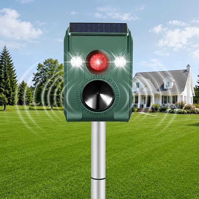 Cat Repellent Outdoor, Solar Ultrasonic Animal Repellent, Squirrel Repellent IP66 Waterproof, Raccoon Deterrent with Motion Detection, Dog Bird Rabbit Skunk Deer Repellent (1)