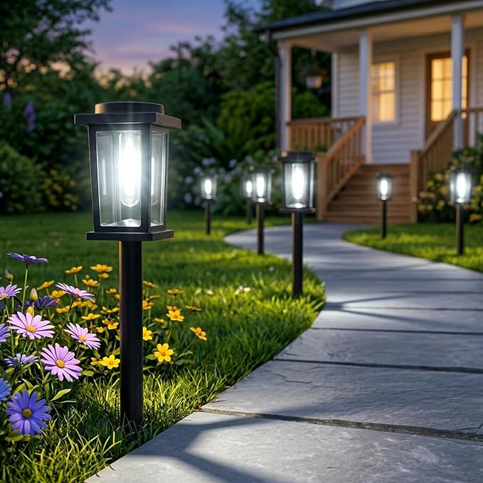 Melunar Solar Pathway Lights Outdoor, 8 Pack Solar Powered Garden Lights Waterproof, Auto On/Off Outdoor Landscape Lights for Patio, Walkway, Driveway, Lawn, Pool Decor. (Cold White)
