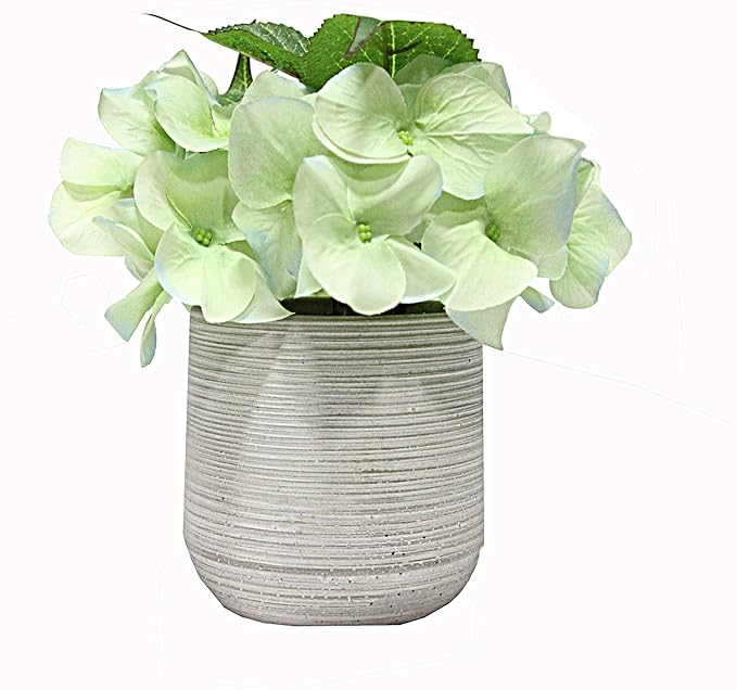 Admired by Nature 7" Tall Artificial Flowers Full Blooming Hydrangea Potted Plant - Spring Indoor Decor, Weddings, Tabletops, Desks, Kitchen Table Decorations - Kiwi