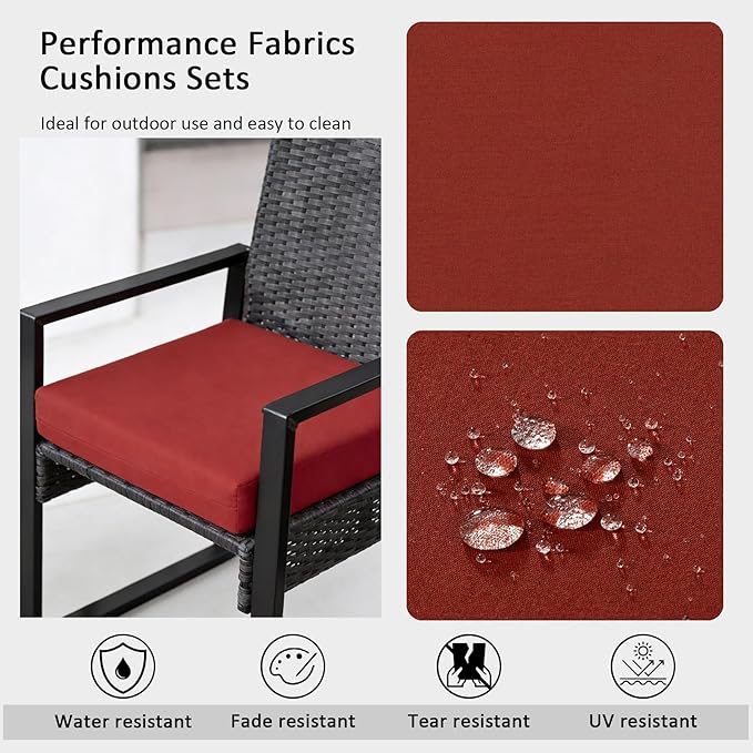 Sunbrella Outdoor Patio Chair Cushions Set of 4, Water-Resistant Stain-Resistant Weather Resistant Patio Seat Cushions Pad with Adjustable Straps,20"x20"x3.1",Sunbrella Canvas Henna