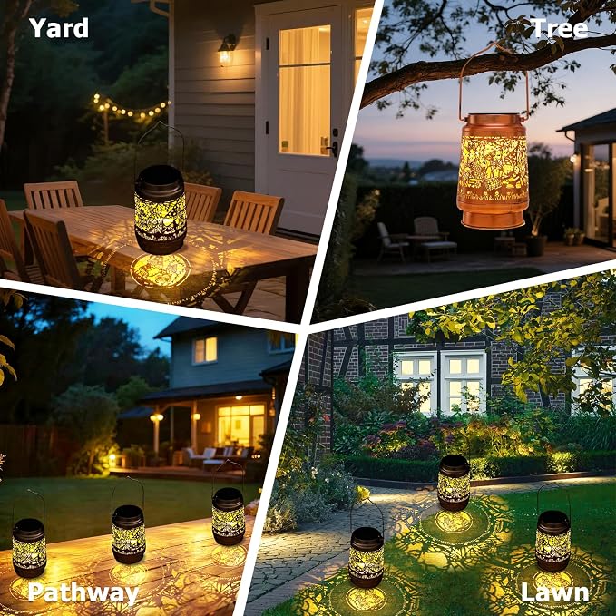 Gnomes Birthday Gifts for Women Mom Grandma, Solar Lanterns Outdoor Waterproof Garden Decor Hanging Lantern Lights, Metal LED Decorative Gardening Light for Patio Yard Lawn Porch