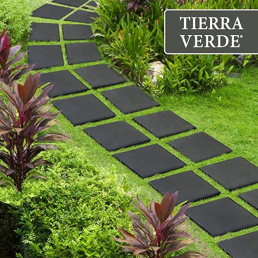 TierraVerde 10-Pack 12”x12” Stomp Stones, Faux Stone - Square, Black | Non-Slip Outdoor Decorative Stepping Stones Set for Landscaping – DIY Decor for Walkways & Yard Pathways