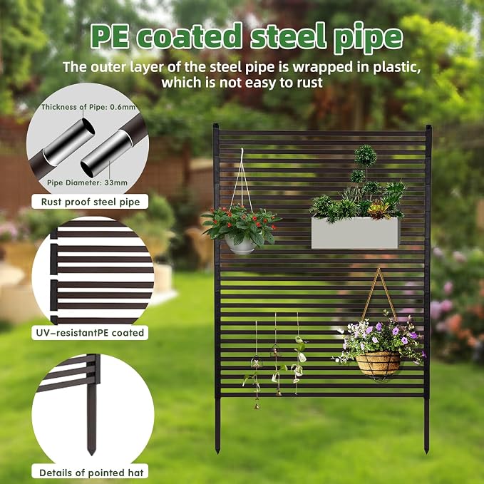 Outdoor Privacy Screens - Length: 43in, Height: 70.8in, Fence Privacy Screen, Freestanding Horizontal Fence, Metal Material, Anti-Corrosion and Weatherproof, Suitable for Outdoor Garden Courtyard
