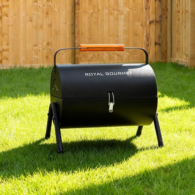 Royal Gourmet CC1015W Portable Charcoal Grill, 147 sq. in. Cooking Grid, Wooden Handle, Tabletop BBQ Grill for Outdoor Barbecue, Camping, Picnic, Backyard, Patio, Black
