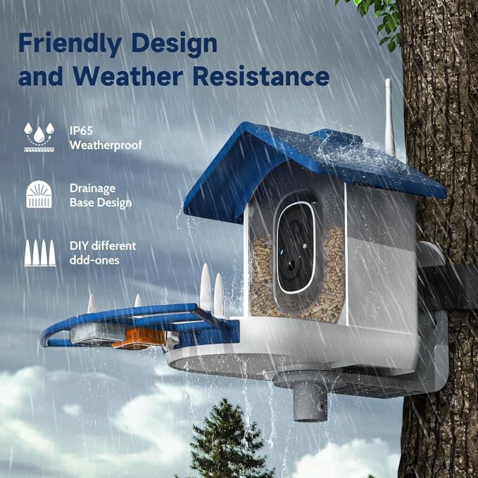 Smart Bird Feeder with Camera,Bird House Camera with Solar Panel,FHD Birds Cam for Bird Watching, AI Identification,Auto Capture & Real-time Notifications,Ideal Gift for Birds Lovers,Parents,Friends