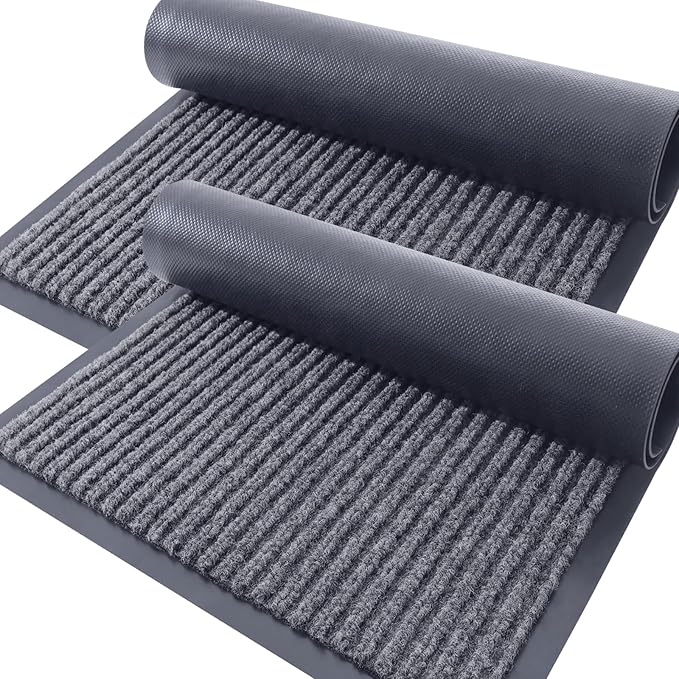 OLANLY Front Door Mat Indoor Outdoor Entrance, 2-Pack 47 x 23 Inch, Waterproof Heavy Duty Doormat, Fade Resistant, Low Profile, Easy Clean Patio Porch Welcome Floor Mats for Entry, Grey