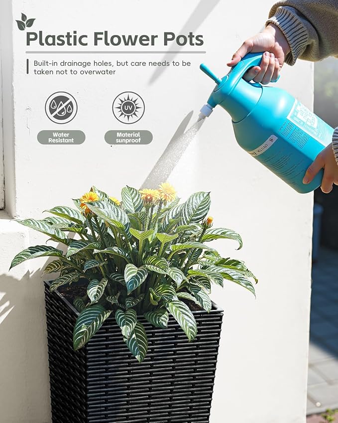 24 Inch Tall Plastic Planters (Set of 2), Detachable Inner Pot & Drainage Holes, Outdoor Decorative Flower Pots for Large Plants, Trees, Patio, and Garden, Black