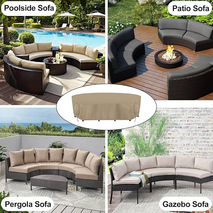 OutdoorLines Waterproof Curved Outdoor Sectional Cover - UV Resistant Windproof Patio Sectional Sofa Covers for Deck, Lawn and Backyard, Heavy Duty Furniture Covers (150Lx36Dx38Hx112FL, Camel)