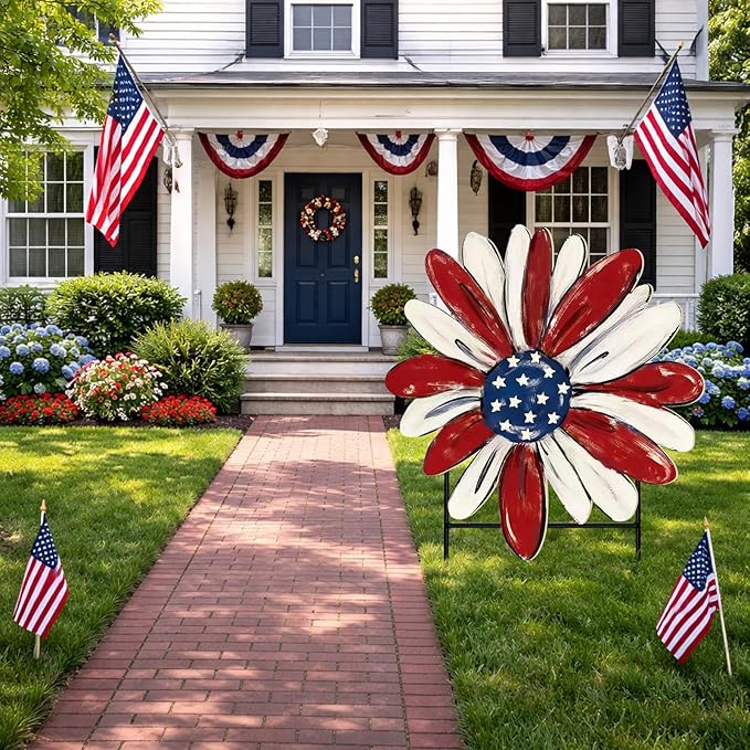 Weysat 4th of July Decoration Outdoor Metal 250th Anniversary Yard Sign Freedom Patriotic America Daisy Garden Stakes Independence Day Lawn Porch Decor for Home Pathway Front Door Yard Patio Decor
