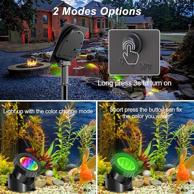 T-SUN Solar Pond Lights, 3-in-1 Color Changing Submersible Pond Lights, IP68 Waterproof Underwater Fountain Light for Garden, Pond, Pool Decoration