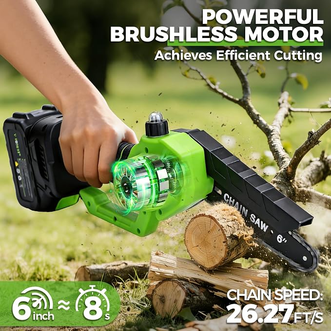 2-in-1 Electric Pole Saws for Tree Trimming, 6 Inch Mini Chainsaw Cordless with Lightweight Extension Pole, 2 * 4.0Ah Battery Powered Pole Chain Saw, 15ft Max Reach for Tree Trimmer Wood Cutting