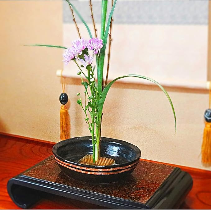 KAKURI Mini Kenzan Flower Frog Square Bulk 4 Set 1¼", Combinable Japanese Ikebana Flower Arrangement Supplies, Professional Flower Holder Pin Frog, Brass Gold, Made in Japan