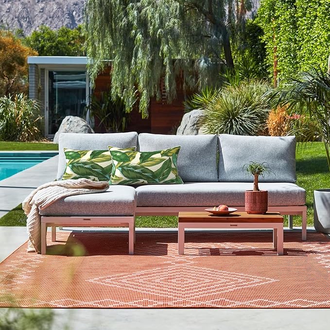 LVTXIII 2 Pack Outdoor Lumbar Pillow Covers 12x20 Inch with Piping, Water-Repellent Back Cushion Covers ONLY for Patio Furniture, Sofa, Garden Bench, Lush Leaf Jungle