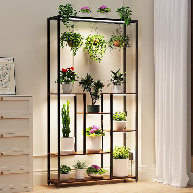 Tall Plant Stand with Grow Lights, 70" Tall Metal Stable Frame Indoor Plant Shelf,Metal Frame for Indoor Plants Multiple Flower Pot Holder,Large Plant Rack for Living Room Patio Corner