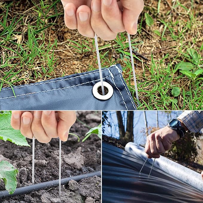 6 Inch Landscape Staples, More Thicker Heavy Duty 8 Gauge Galvanized Landscape Stakes, 125 Packs Garden Staples for Lawns, Weed Barriers, and Landscape Fabrics, Irrigation Hose, Tent Pegs ﻿