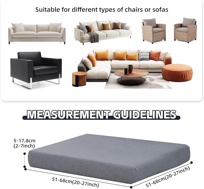 8Pcs Patio Cushion Covers,Outdoor Cushions Covers,Stretch Cushion Covers Replacement, Washable and Reusable Furniture Protectors(Grey)