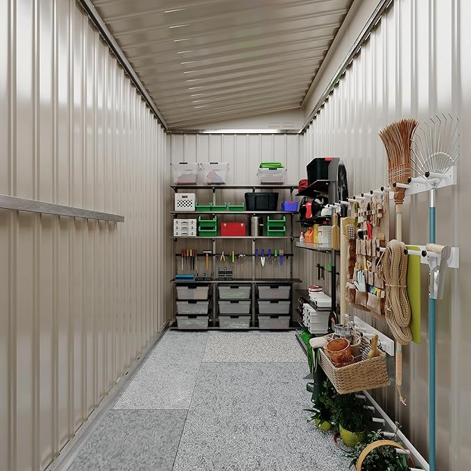 4×8 ft Lean to Storage Shed, Heavy-Duty Outdoor Metal Storage Shed, Garden Tool Metal StorageHouse W/Lockable Door and 2 Air Vents