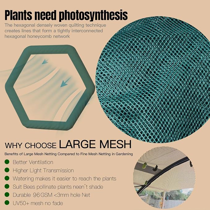 Poray Large 6.6x3.3FT Tunnel Plant Netting Cover, Pop up Crop Cage Gardening Net Cover for Protecting Vegetables &Fruits,Durable Gardening Net for Plant and Small Animals
