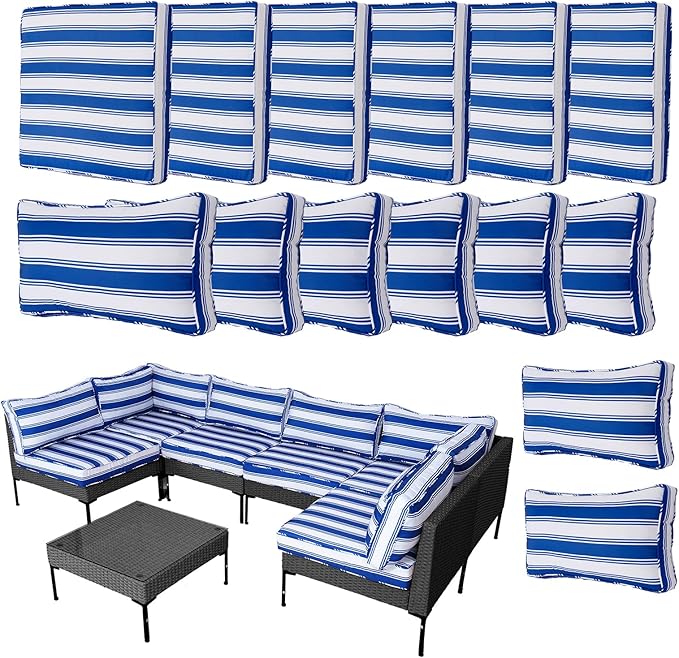 14Pieces Patio Cushion Covers Replacement Outdoor Water-Resistant Couch Covers Splashproof UV-Resistant Furniture Protectors Cushion Sofa Slipcovers Set with Zippers,Cover Only