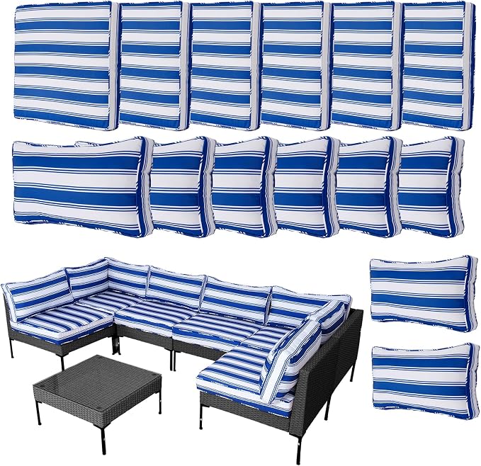 14Pieces Patio Cushion Covers Replacement Outdoor Water-Resistant Couch Covers Splashproof UV-Resistant Furniture Protectors Cushion Sofa Slipcovers Set with Zippers,Cover Only