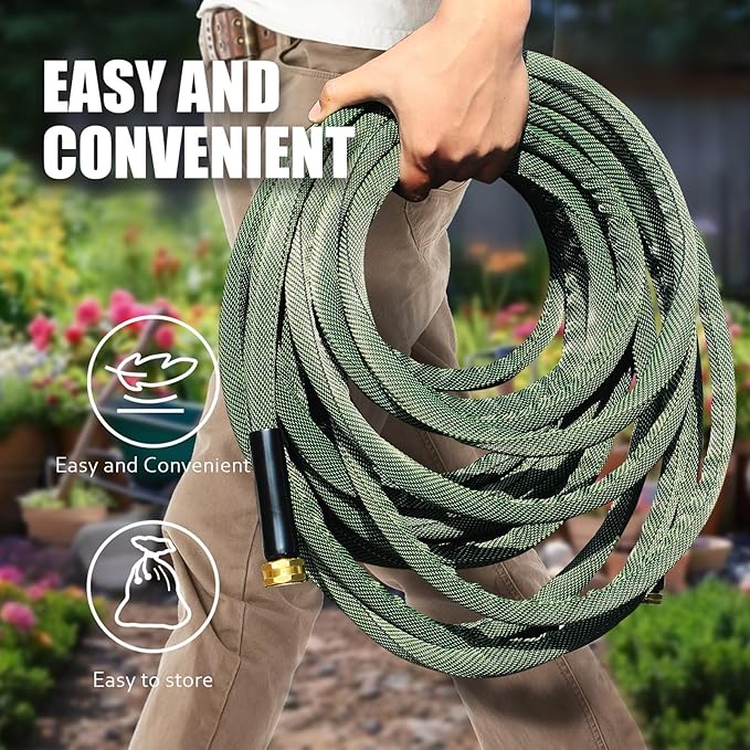 Garden Hose 25FT, Heavy Duty Water Hose with Aluminum Fittings, Puncture Proof All-weather, Ultra-Lightweight and Flexible, Watering and Cleaning for Outdoor, Lawn