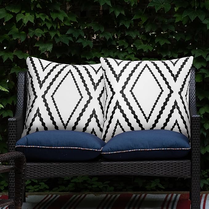 Adabana Outdoor Waterproof Throw Pillow Covers Set of 2 Boho Geometric Pillows Cases for Patio Garden 18 x 18 Inch White
