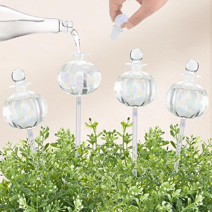 Soilagua 10 oz Large Top Fill Cactus Plant Watering Globes, Light Iridescent Glass Water Bulbs, Slow Release Self Watering Devices, Vacation Plant Watering System Self Watering Planter Insert, 4 Pack