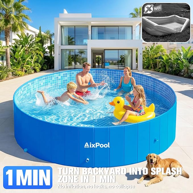 2026 Large Foldable Pool,Non-Inflatable Pool for Adult,Foldable Swimming Pool,Plastic Kiddie Portable Pool,Collapsible Kid Pool for Backyard,Oversized Easy Setup Family Pool for Adult,6.5FT