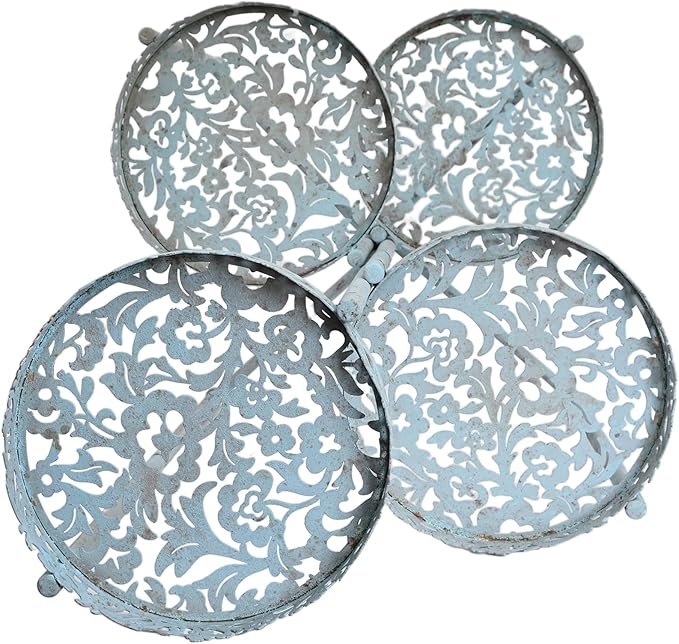 4-Tier Vintage Distressed Blue Metal Plant Stand, Foldable Corner Flower Pot Holder Shelf for Indoor Outdoor, Rustic Plant Rack for Patio Porch Garden Balcony Living Room