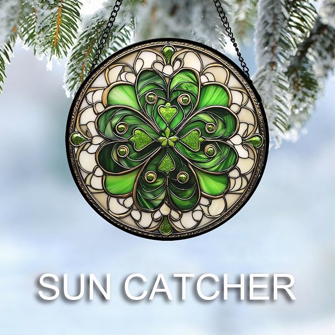 DASTOLL Stained Glass Window Hanging St. Ripak Festival Green Lucky Clover Large 11.8" - Suncatcher Door Garden Sun Catcher Ireland Decor Mother's Day for Mom Woman Her Men Sisters
