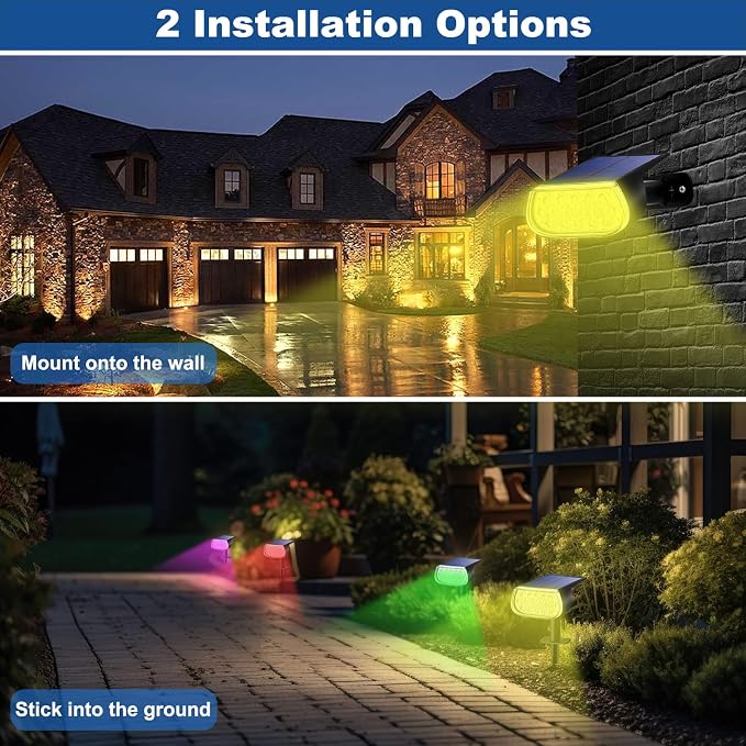 Solar Spot Lights Outdoor Waterproof IP67, Color Changing RGB Landscape Spotlights 8 Lighting Modes Solar Outdoor Lights for Yard Garden Pathway 4 Pack