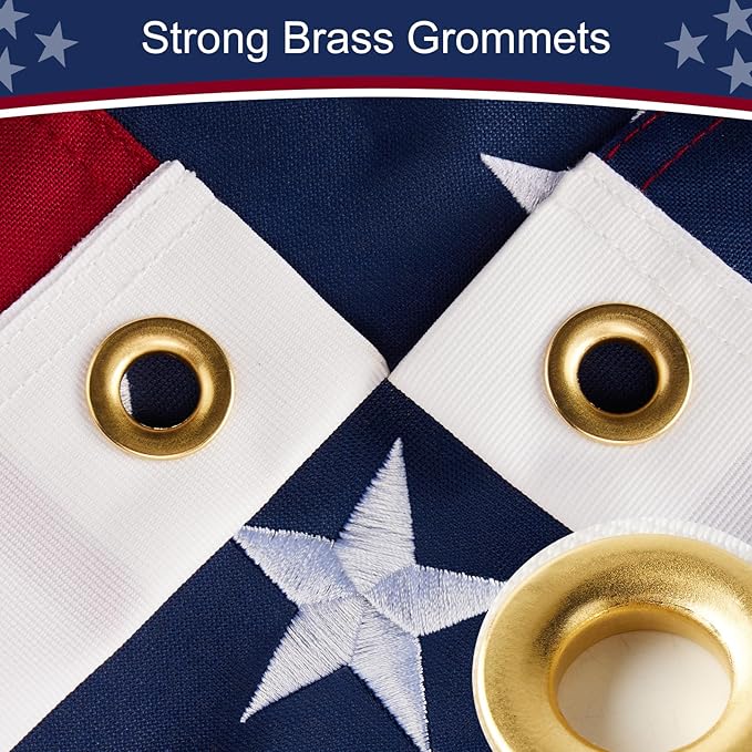 American Flag 5x8 ft Heavy Duty TearProof Series, All Weather High Wind US Flag, Premium Spun Polyester with Embroidered Stars, Sewn Stripes, Brass Grommets for Outdoor Use