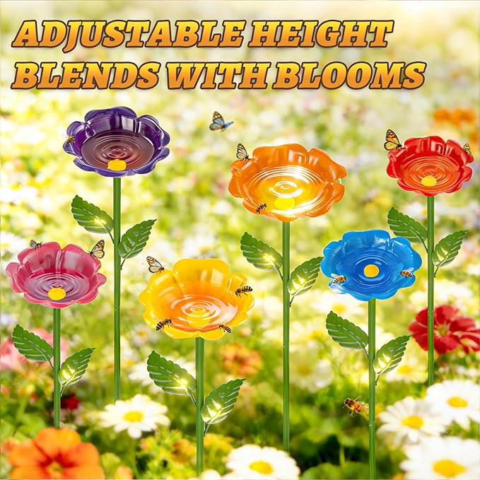 Mellbree Bee Watering Station, 4-Pack Metal Flower Bee Bath for Garden – Attract Butterflies & Pollinators – Colorful Outdoor Gardening Stakes for Yard, Patio, Butterfly Garden, Gardening Essentials