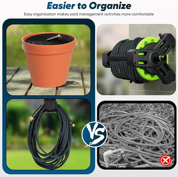 Garden Hose 100ft, Non-Expanding Water Hose, 8 Function Nozzle, Flexible Ultra-Light, Anti-Kink, Wear-Resistant, Portable, Easy Storage, Hose with 3/4 for Outdoor, Garden, Yard, Black Lake Blue