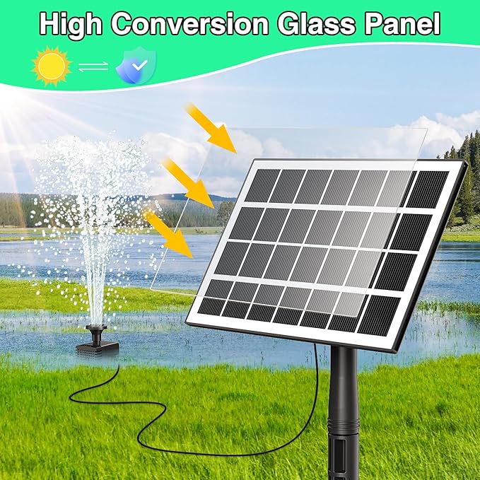 Jutai Solar Fountain Works in Shadow-No Battery, 3.5W DIY Glass Solar Water Pump Kit with Sucker and Stake, Solar Fountain Pump for Bird Bath, Water Feature,Garden, Outdoor-8 Nozzles,9.8ft Power Cord