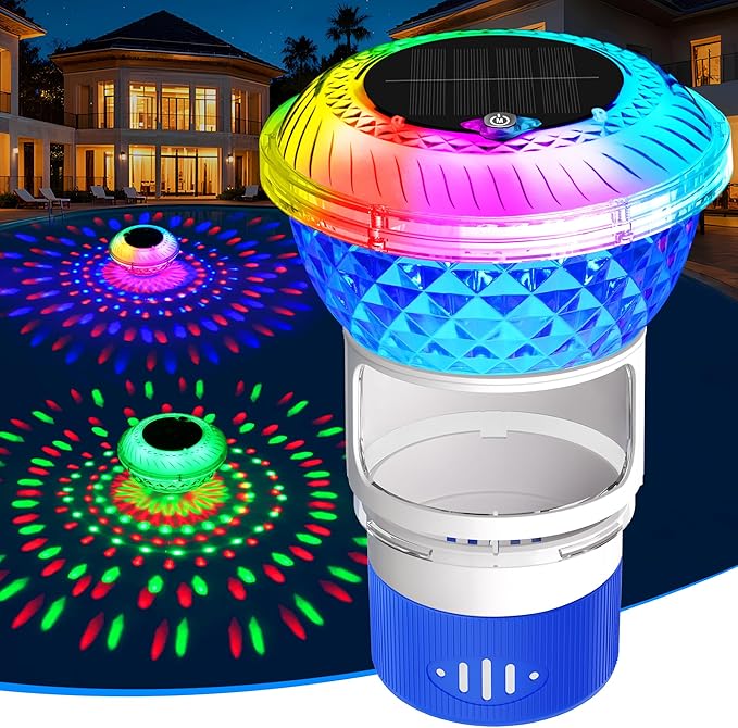 LanSuper 2025 Upgrade Pool Chlorine Floater, Chlorine Floaters with Marquee Light, Button Control Floating chlorines Dispenser for Pools,Adjustable Flow Chlorines Floaters,Pools Chlorinator-Blue