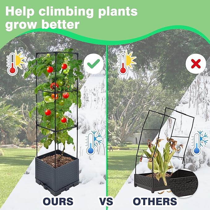 2 Pack Raised Garden Bed Planter Box with Trellis, 44" Self Watering Tomato Planter Box for Climbing Vegetable Flowers and Plants, Tomato Pot for Indoor Outdoor Patio Garden Planter Use