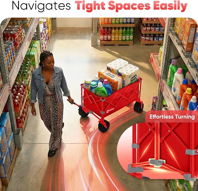 Sekey 150L Wagons Carts Foldable with Big All-Terrian Beach Wheels, Collapsible Heavy Duty Wagon, Extra Large Folding Wagon, Foldable Wagon for Camping, Garden, Sports. Red
